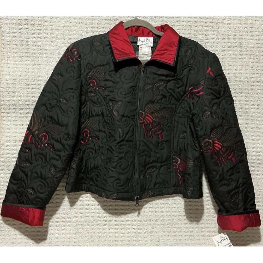 Joseph Ribkoff Quilted Embroidered Black Jacket Women's M New VTG Goth 43955